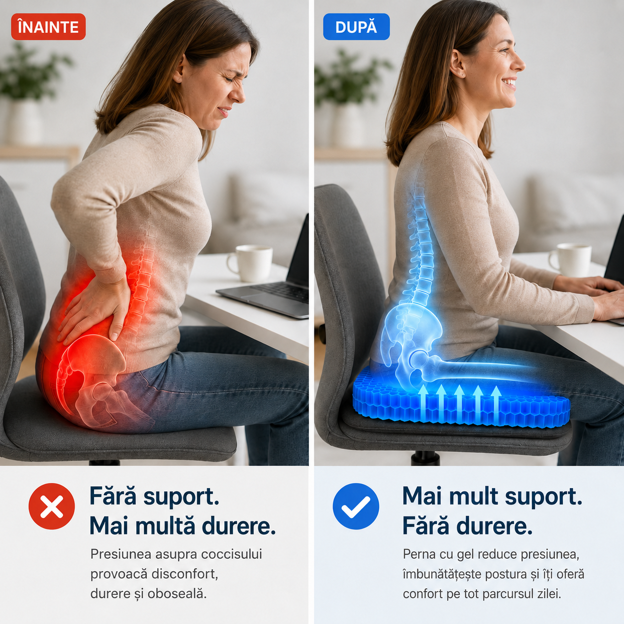 Pernă CoolGel+ | Reduce presiunea la ședere
